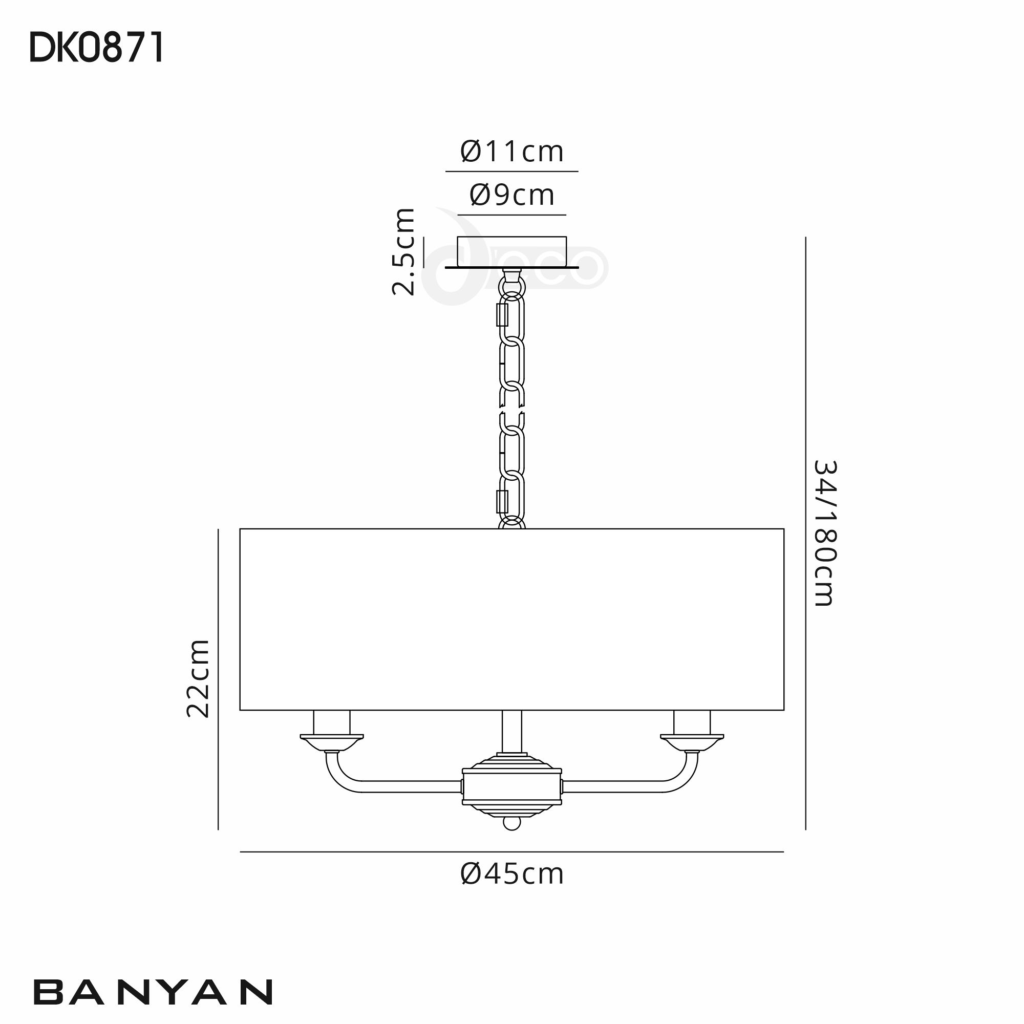 DK0871  Banyan 45cm 3 Light Pendant Polished Chrome, Black